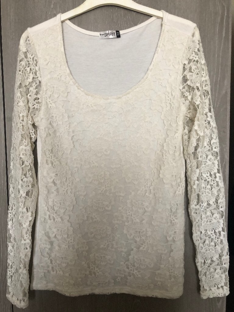 Shirt met kant M, Maat 38/40 (M), Verzenden, Wit, Lange mouw