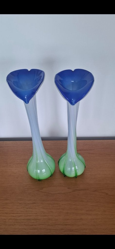 Vintage: Set van twee vazen, Ophalen of Verzenden, Handgemaakt, Groen, Glas