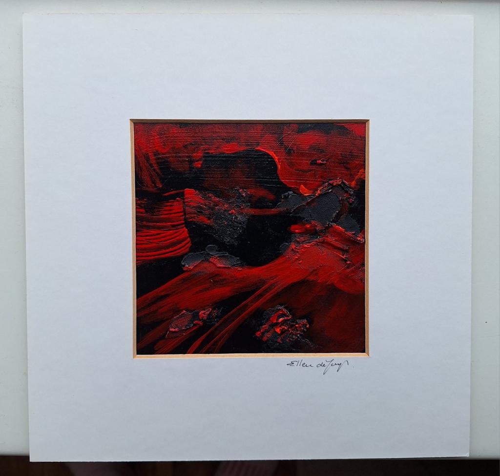 Lyrisch abstract Kunstwerk E de Jongh,  rood, zwart, Antiek en Kunst, Ophalen of Verzenden