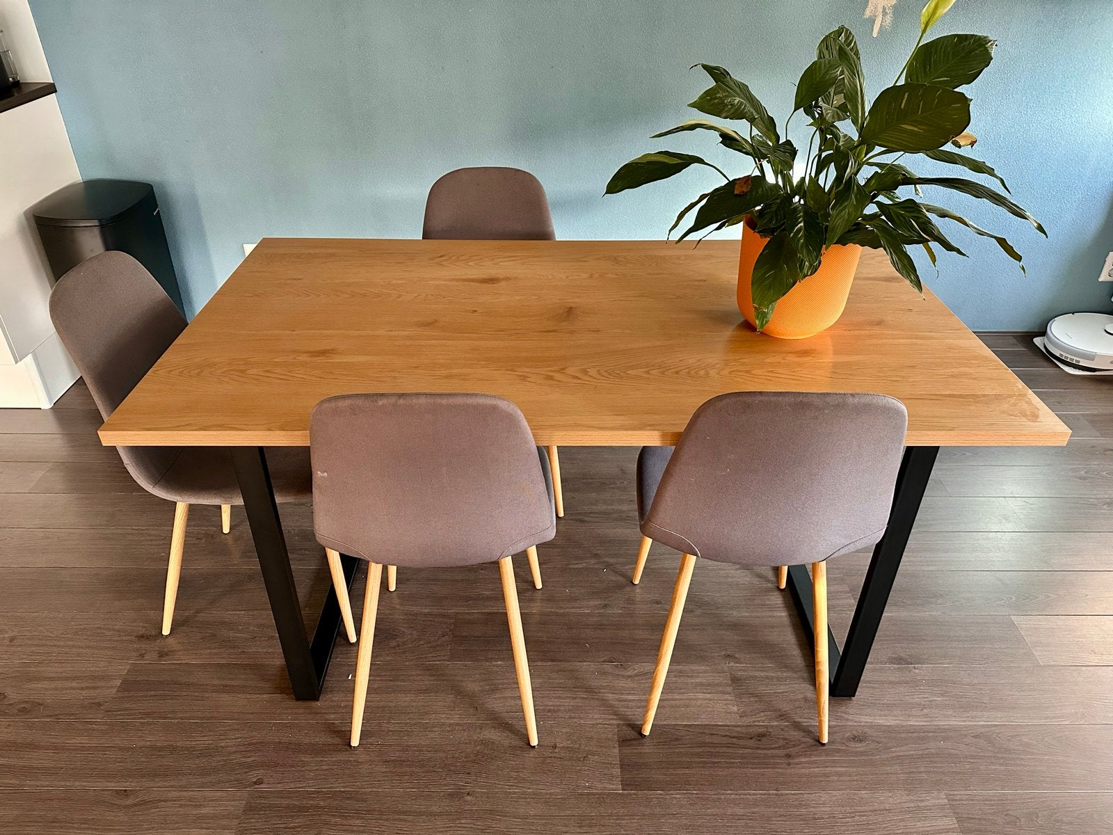 JYSK eettafel (90x160cm) met 4 stoelen, Ophalen, Gebruikt, 50 tot 100 cm, 150 tot 200 cm