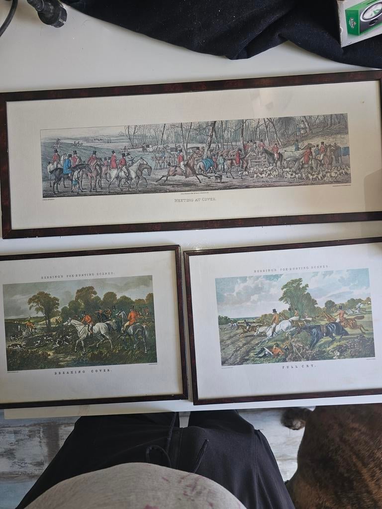 Set van 3 antieke jachttaferelen, handgekleurde gravures, Antiek en Kunst, Dagelijks leven, 1800 - 1899, Ophalen of Verzenden