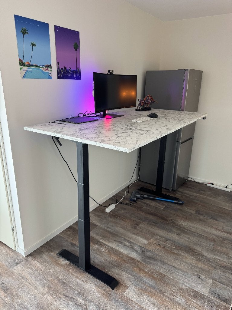 Zit sta bureau - 200 x 100cm - Marmer uitstraling, Huis en Inrichting, Bureaus, Ophalen, Zit-sta bureau, Spaanplaat of MDF, 100 cm