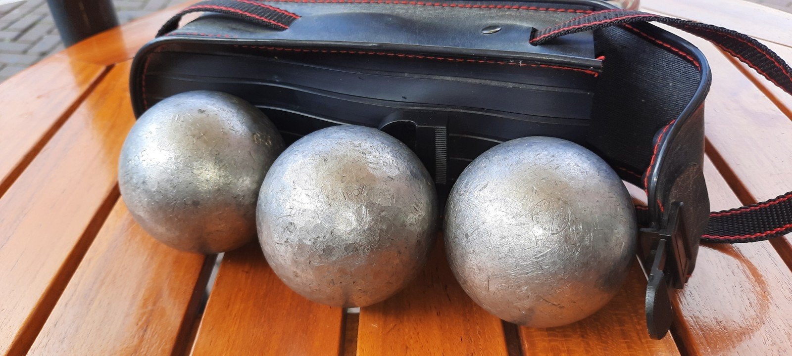 Jeu de boules set Marseille (inox) met 3 boules in tas, Ophalen of Verzenden, Gebruikt