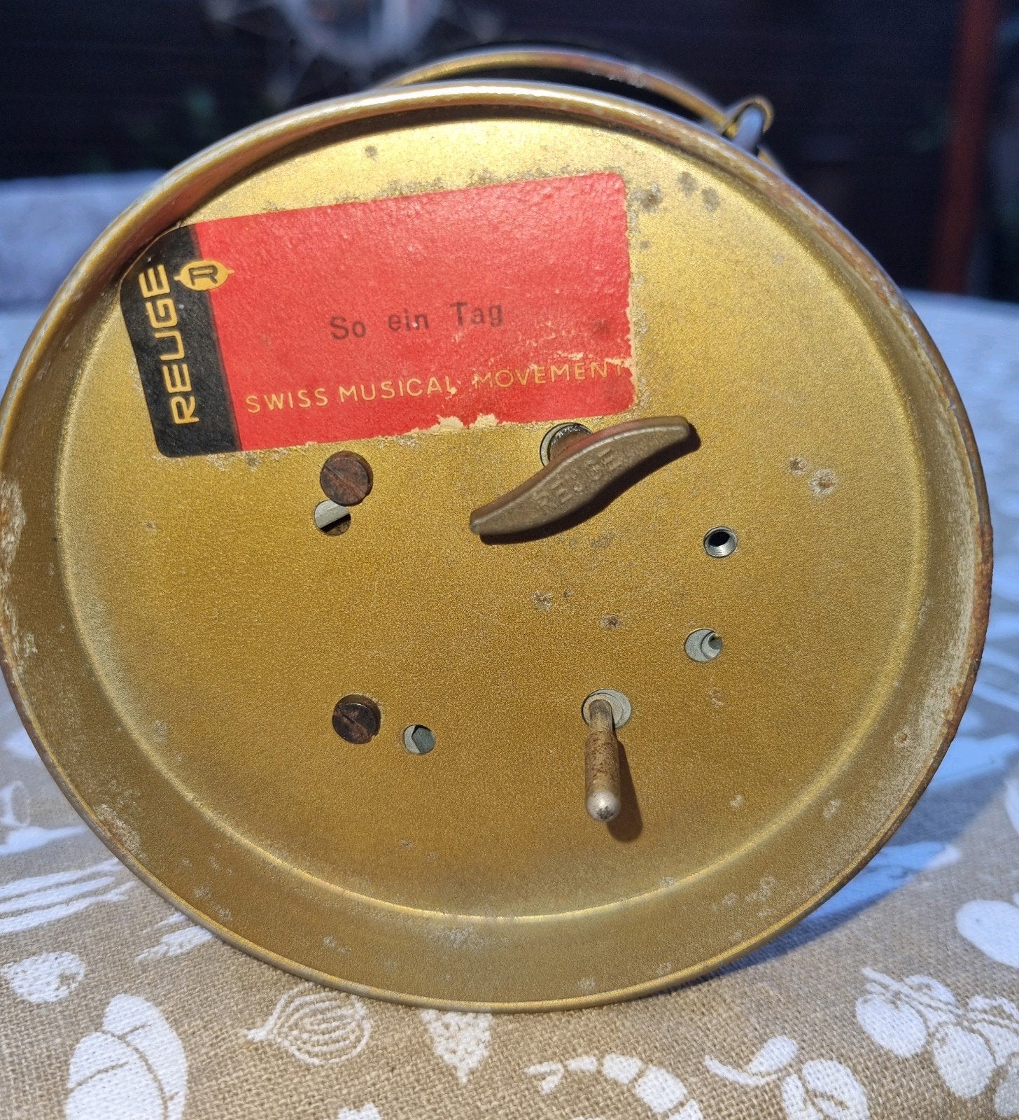 Vintage Reuge fleslamp met muziekdoos – Zwitserland, Antiek en Kunst, Antiek | Glas en Kristal, Ophalen of Verzenden