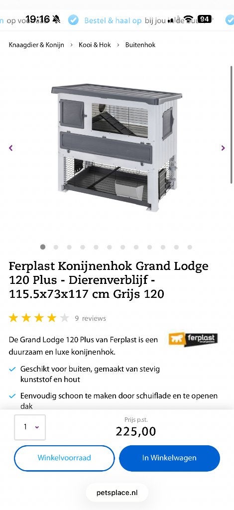 Konijnenhok Ferplast, Ophalen, 90 cm of meer, Konijn, Hok