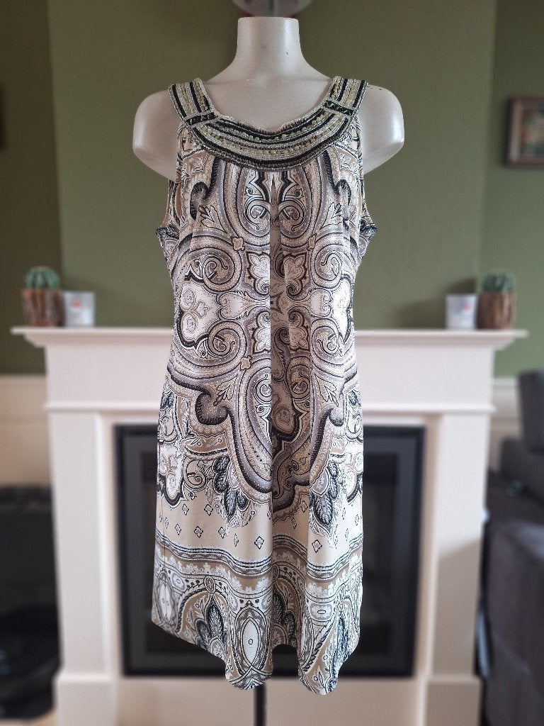 Hale Bob mouwloze prachtige halslijn jurk L gevoerd, Verzenden, Beige, Maat 42/44 (L), Zo goed als nieuw