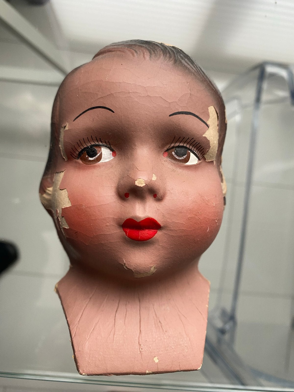 Antieke Poppenkop van Papier-maché - Vintage Decoratie, Ophalen of Verzenden, Gebruikt, Overige typen