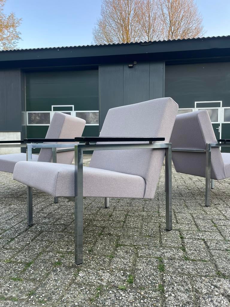 Gijs van der Sluis vintage design fauteuils chroom grijs, Ophalen, Gebruikt