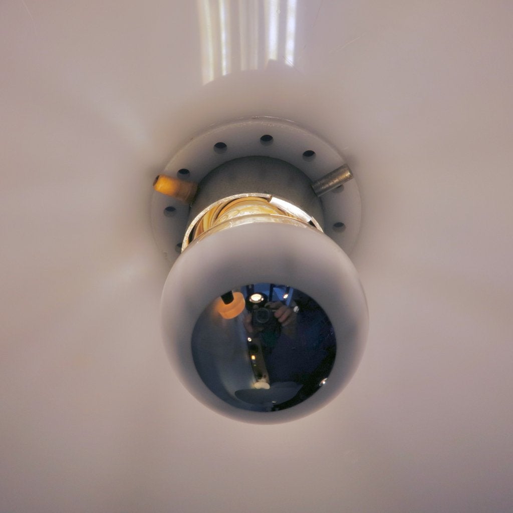 hanglamp halve bol wit paars transparant aan metalen koker, Kunststof, Gebruikt, -, -