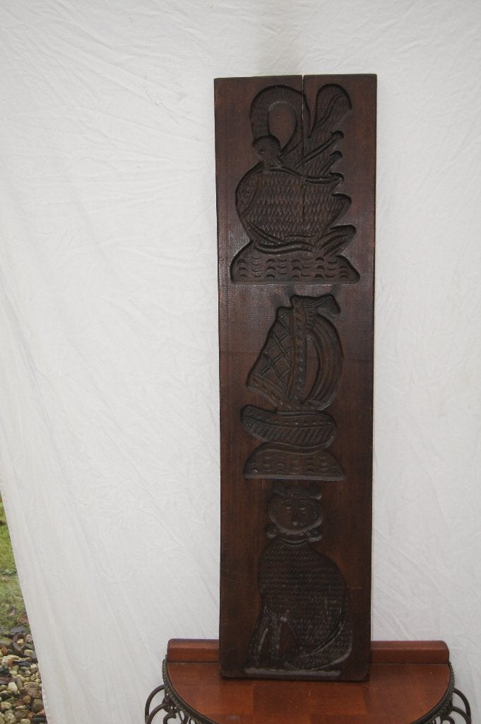Antieke houten koekplank met dieren en schip, Antiek en Kunst, Ophalen of Verzenden