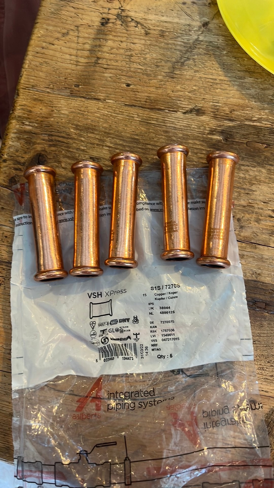 VSH XPress Koperen Rechte Buiskoppelingen (5 stuks), Nieuw, Minder dan 2 meter, Rechte buis, 20 tot 40 mm
