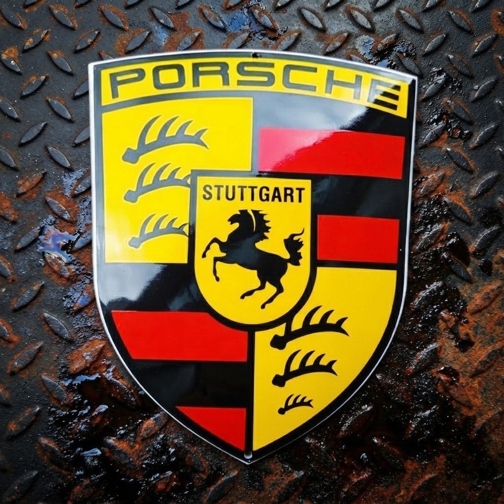 Emaille Schild PORSCHE Logo Wapen Dealer Reclamebord Vintage, Verzenden, Gebruikt, Reclamebord