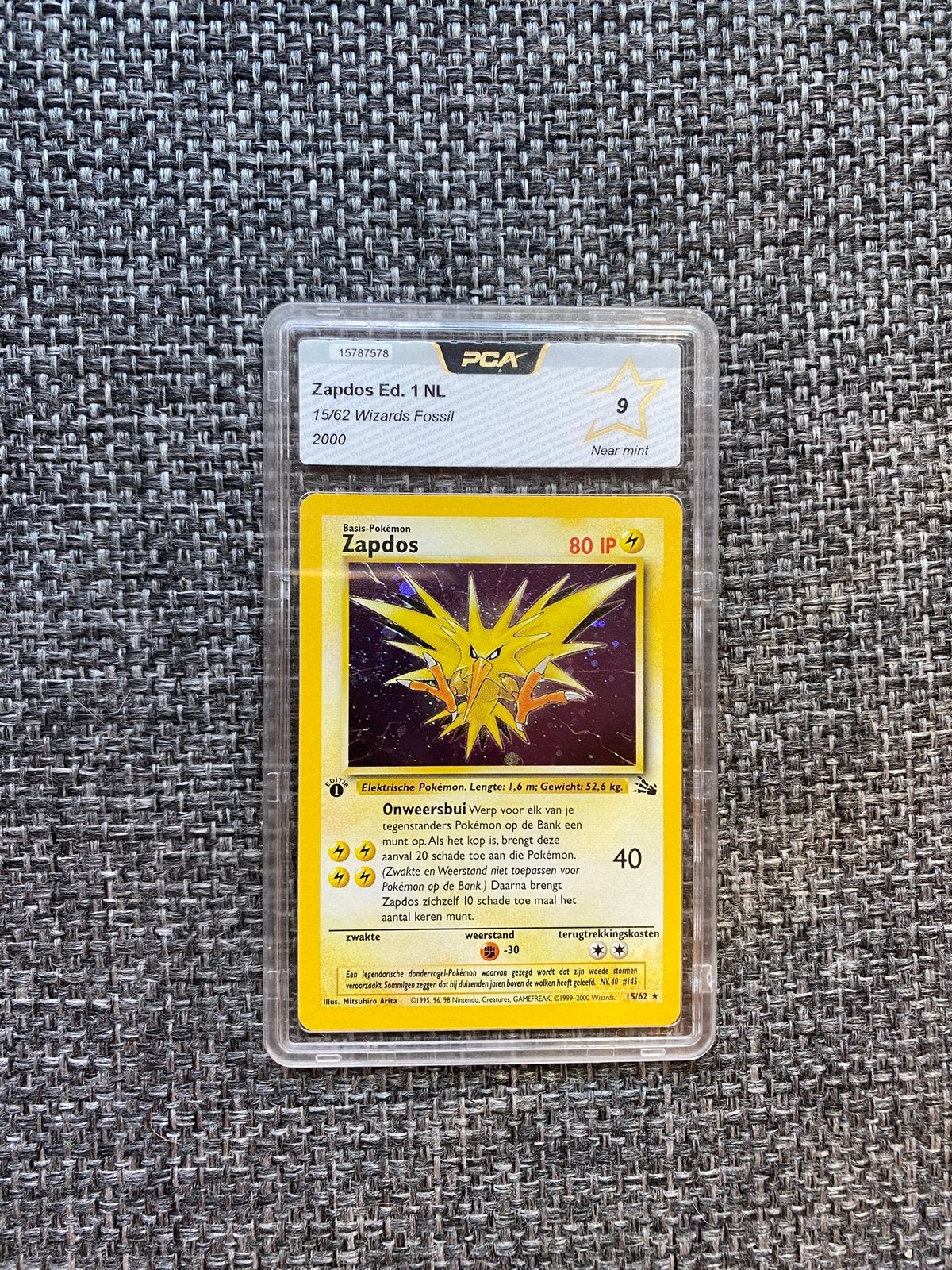 Pokemon Fossil Zapdos Holo NL 1st Edition PCA 9, Verzenden, Zo goed als nieuw, Losse kaart, Foil