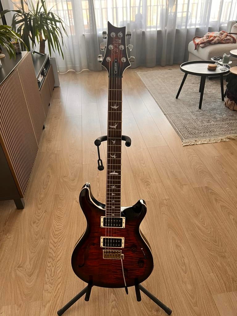 PRS SE Custom 24 Semi-Hollow Piezo, Orange Tiger Smokeburst, Muziek en Instrumenten, Ophalen, Zo goed als nieuw, Semi-akoestisch