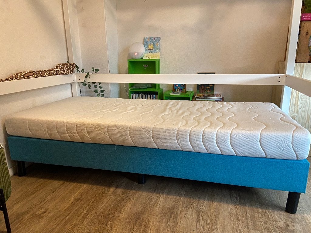Boxspring 1-persoons, Ophalen, 90 cm, Eenpersoons, Blauw