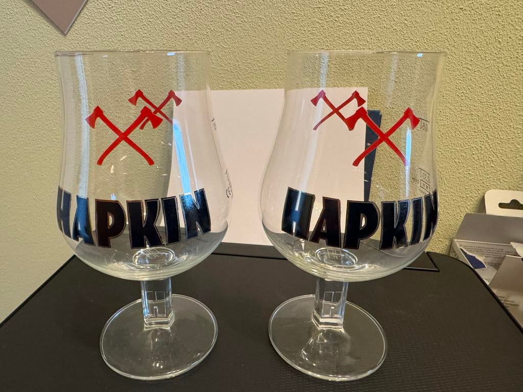 Hapkin bierglazen - Set van 2, Verzamelen, Ophalen of Verzenden, Zo goed als nieuw, Bierglas