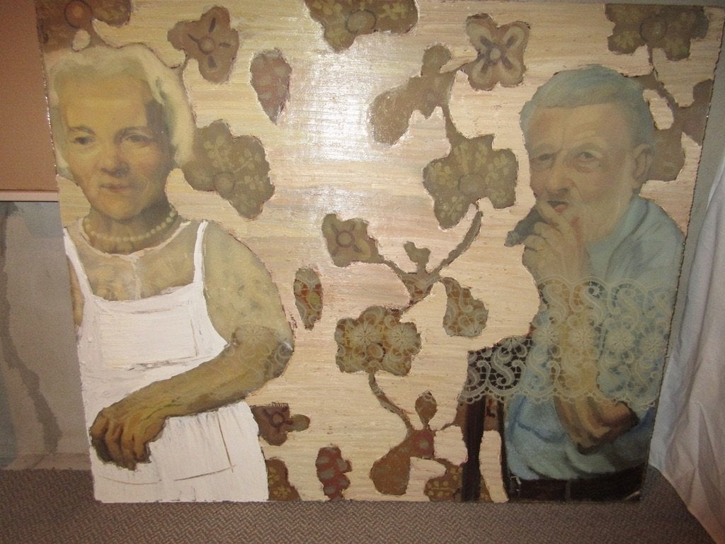 Modern mixed-media schilderij., Ophalen, Figuren, Met textuur, Gemengde techniek