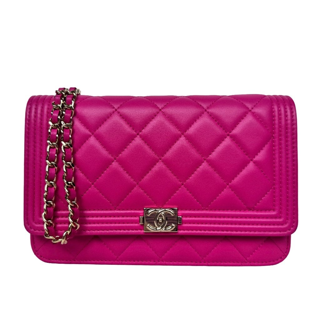 Chanel WOC wallet on chain roze boy tas crossbody roze pink, Verzenden, Zo goed als nieuw, Roze, Handtas