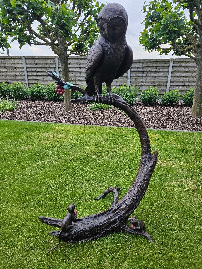 BRONZEN UIL MET MUIZEN OP BOOMSTAM A STERK VERLAAGDE PRIJS !, Ophalen of Verzenden, Nieuw, Overige materialen, Dierenbeeld