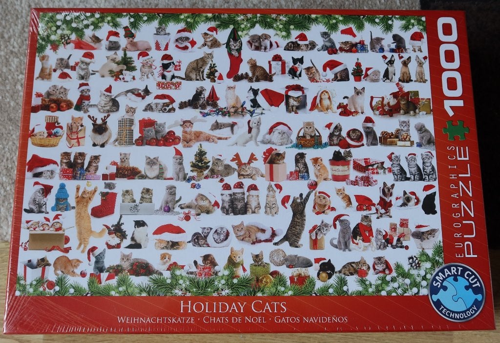 Legpuzzel EuroGraphics - 1000 stukjes - Holiday Cats - Kerst, Ophalen of Verzenden, 500 t/m 1500 stukjes, Nieuw, Legpuzzel