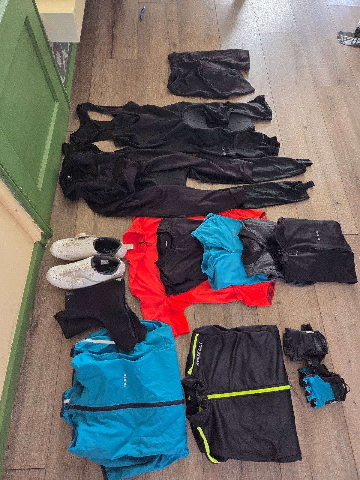 Partij fietskleding en schoenen (Shimano, Rogelli, Tri, Gebruikt, Dames, Overige maten, Bovenkleding