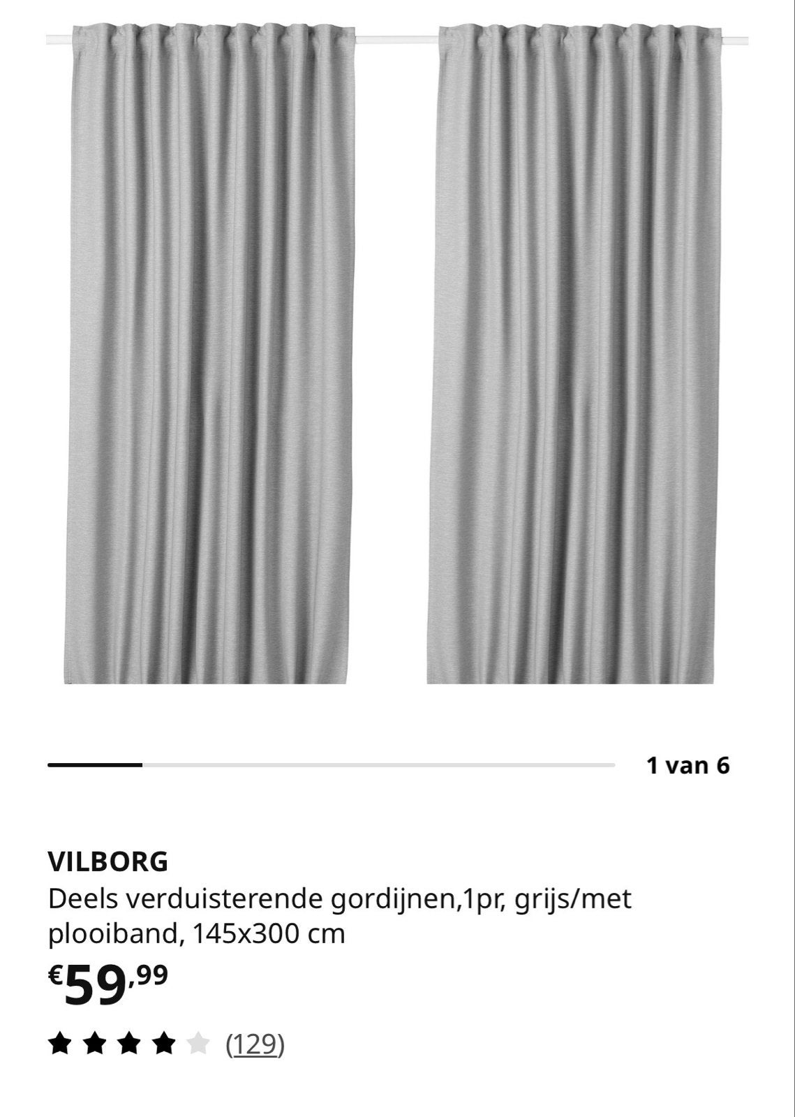 VILBORG Deels Verduisterende Gordijnen, Grijs, 145x300 cm, Ophalen, Plooiafwerking, Zo goed als nieuw, Gordijn