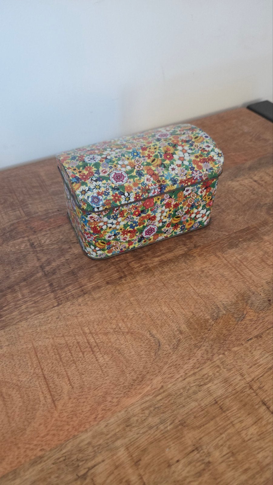Vintage blikken doosje met bloemenprint - Made in England, Ophalen of Verzenden
