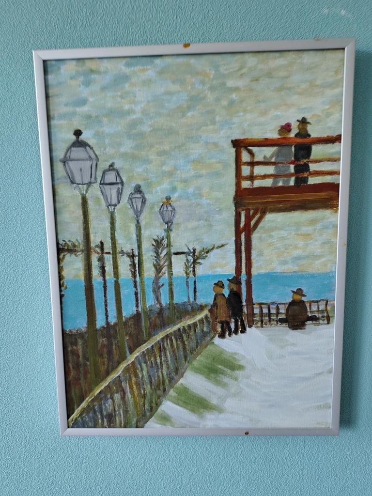 Schilderij met mensen aan de waterkant, Ophalen