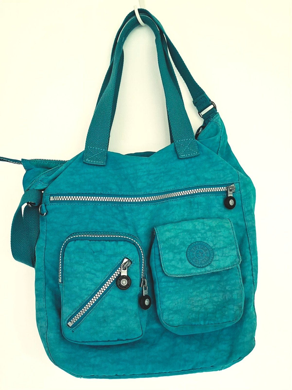 KIPLING LICHTGEWICHT SCHOUDERTAS/SHOPPER TURQUOISE  VEEL VAK, Ophalen, Gebruikt, Overige kleuren, 30 cm of meer
