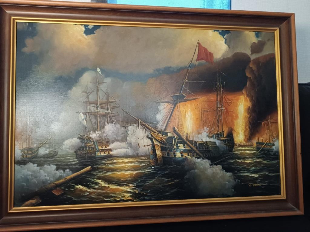 Prachtig schilderij Zeeslag – B. Peters, Antiek en Kunst, Ophalen of Verzenden