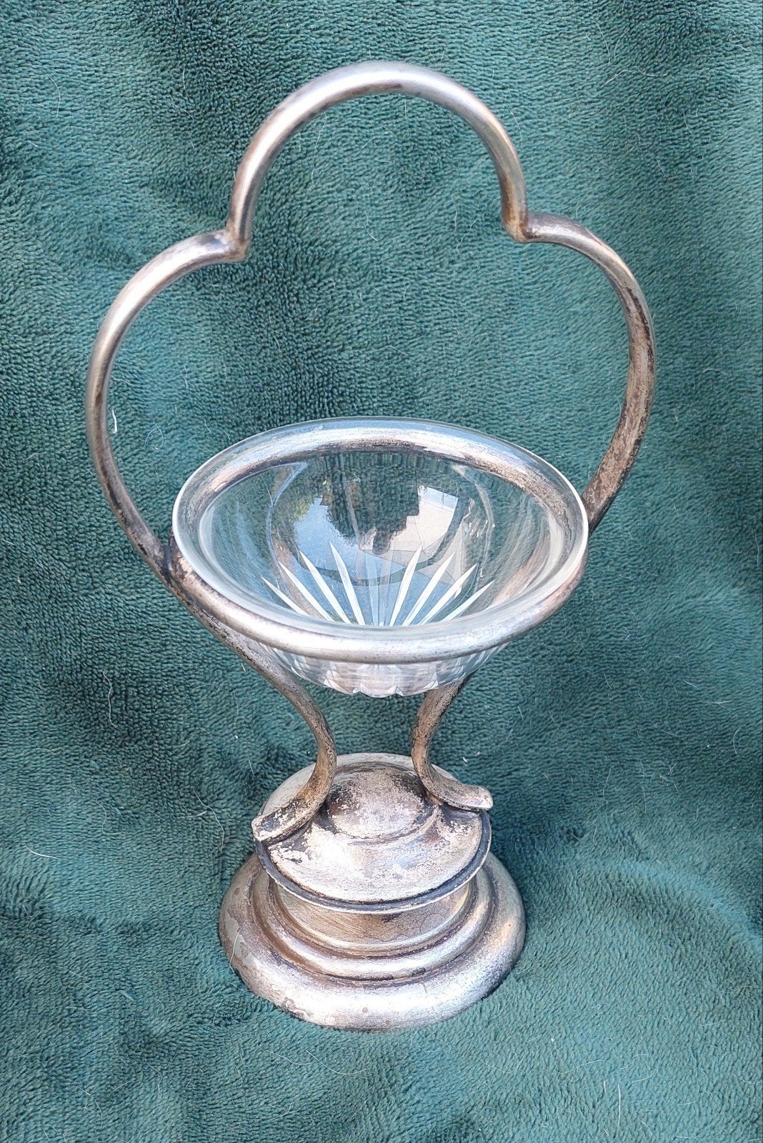 Antiek verzilverde houder met glazen bakje, art deco stijl, Ophalen of Verzenden