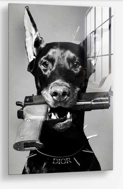 Glasschilderij The Guard Dog 60x90 - Gehard glas, Antiek en Kunst, Ophangklaar, Glas, Ophalen of Verzenden, Dieren