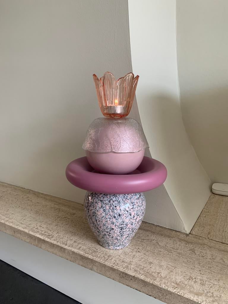 Kandelaar roze, Ophalen of Verzenden, Zo goed als nieuw, Overige materialen, Minder dan 25 cm