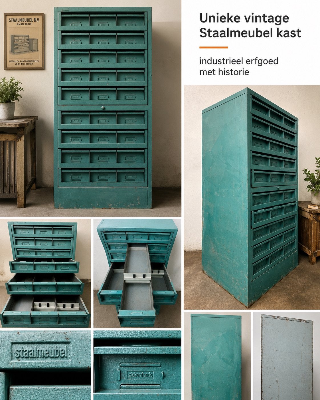 Unieke vintage Staalmeubel ladekast, Ophalen
