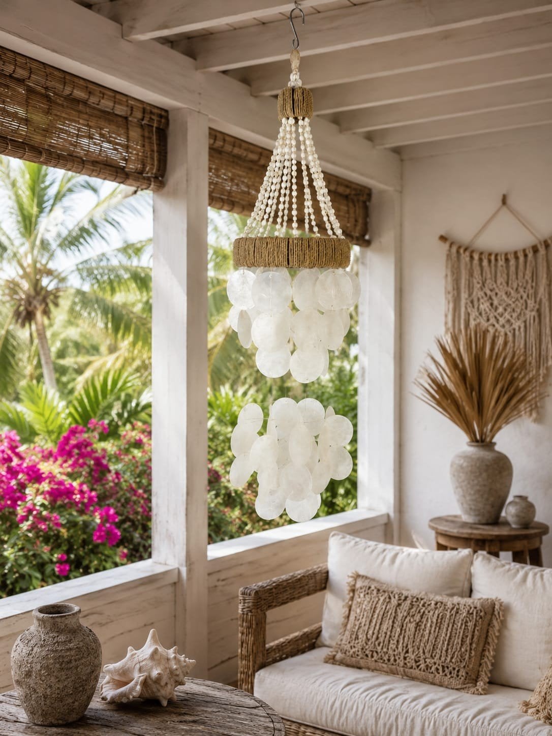Bali/ibiza stijl schelpenhanger Kobel, Huis en Inrichting, Beige, Boho, 16 cm, 60 cm