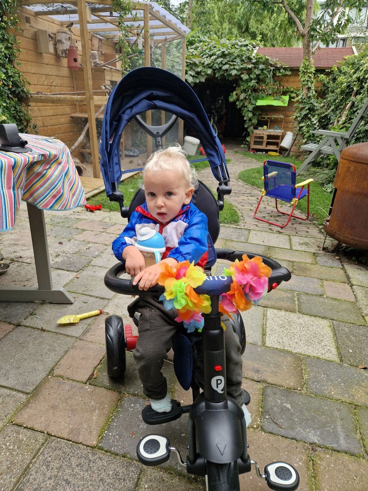 Driewieler voor kinderen 1-4 jaar met zonnekap en gordel, Fietsen en Brommers, Ophalen, Gebruikt, Duwstang
