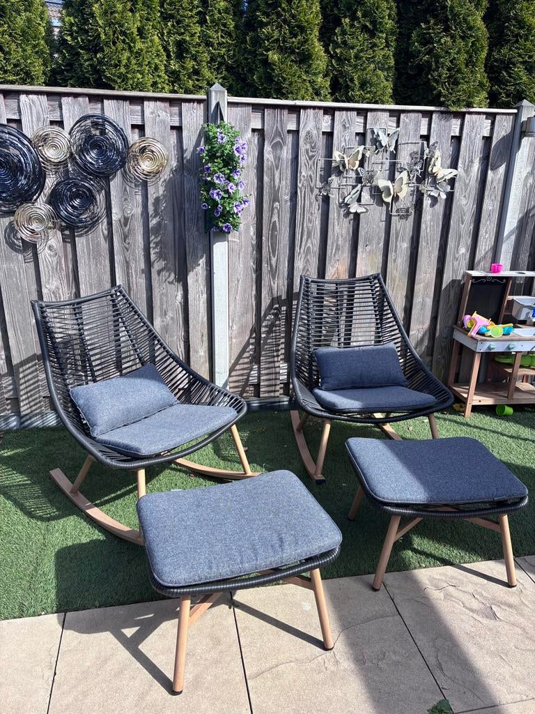 Tuinset schommelstoelen tuinstoelen wicker loungestoelen, Ophalen, Zo goed als nieuw, Wicker