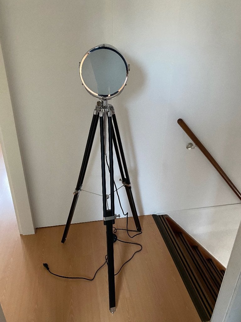 Staande film lamp, Ophalen, 100 tot 150 cm, Zo goed als nieuw, Glas