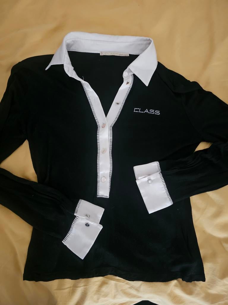 Roberto Cavalli Class Zwarte Blouse met Witte Details, Zwart, Ophalen of Verzenden, Zo goed als nieuw, Lange mouw