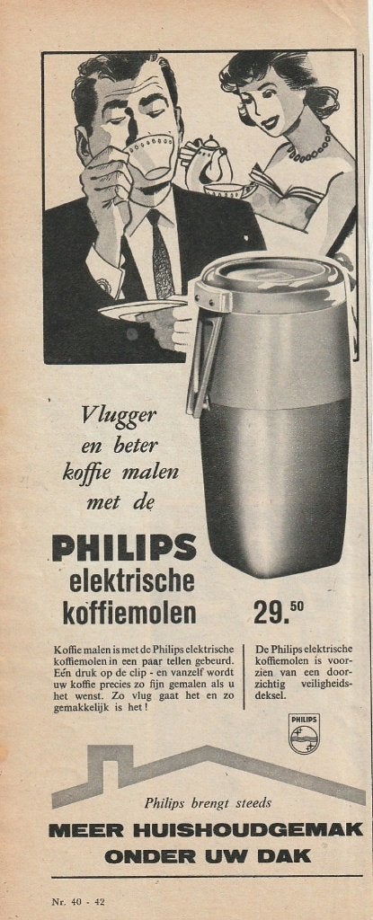 Retro reclame 1958 Philips elektrische koffiemolen gemak, Verzenden, Overige typen