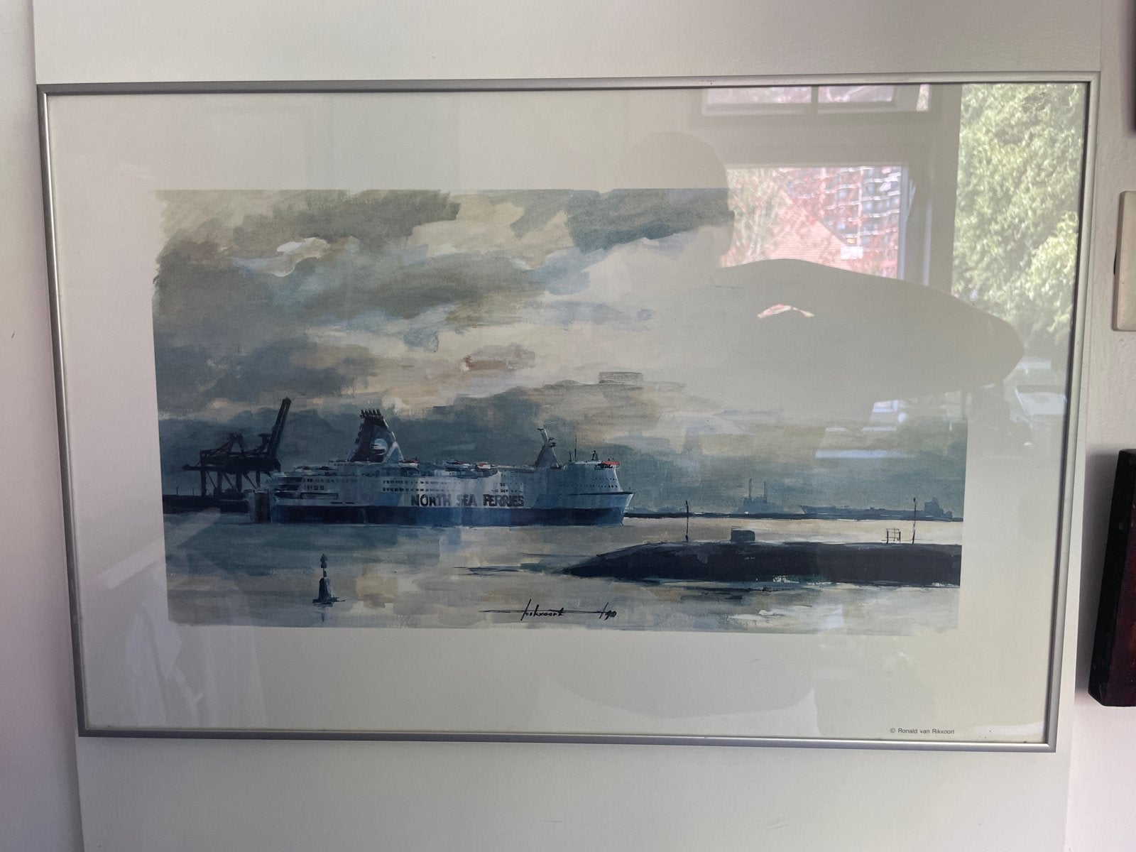 Maritiem kunstwerk: Veerboot en onderzeeër, Antiek en Kunst, Achter glas, Maritiem / water, Realistisch, Ophalen of Verzenden
