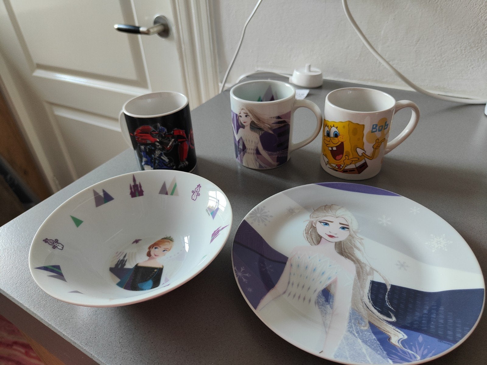 Kinder servies set: Frozen, Transformers, Spongebob, Ophalen of Verzenden, Gebruikt