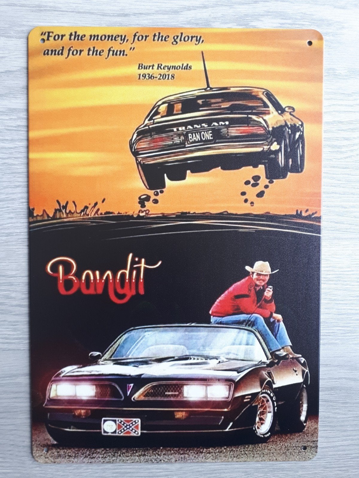 Bandit Burt Reynolds 20x30 cm Metalen Reclamebord, Ophalen of Verzenden, Nieuw, Auto's