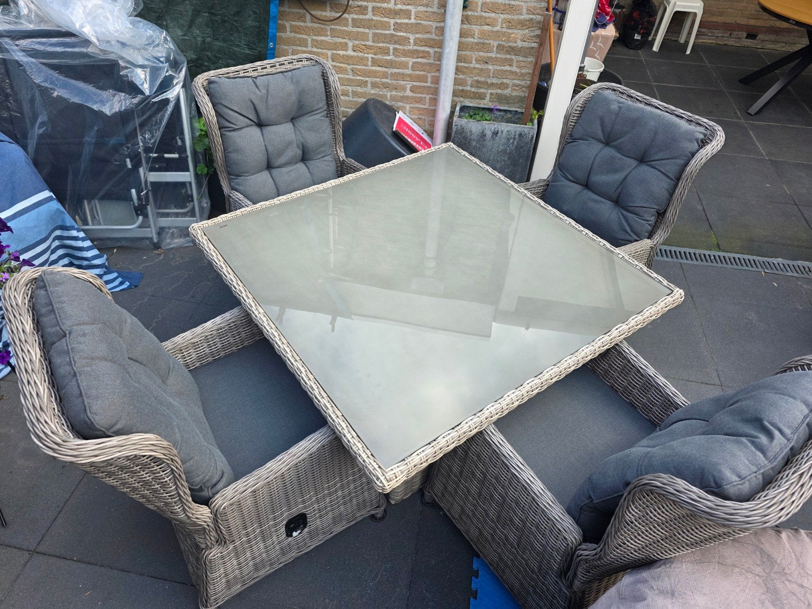 Flexibele tuinset: verstelbare tafel + 4 verstelbare stoelen, Tuin en Terras, Tuinsets en Loungesets, Ophalen, Gebruikt, Tuinset