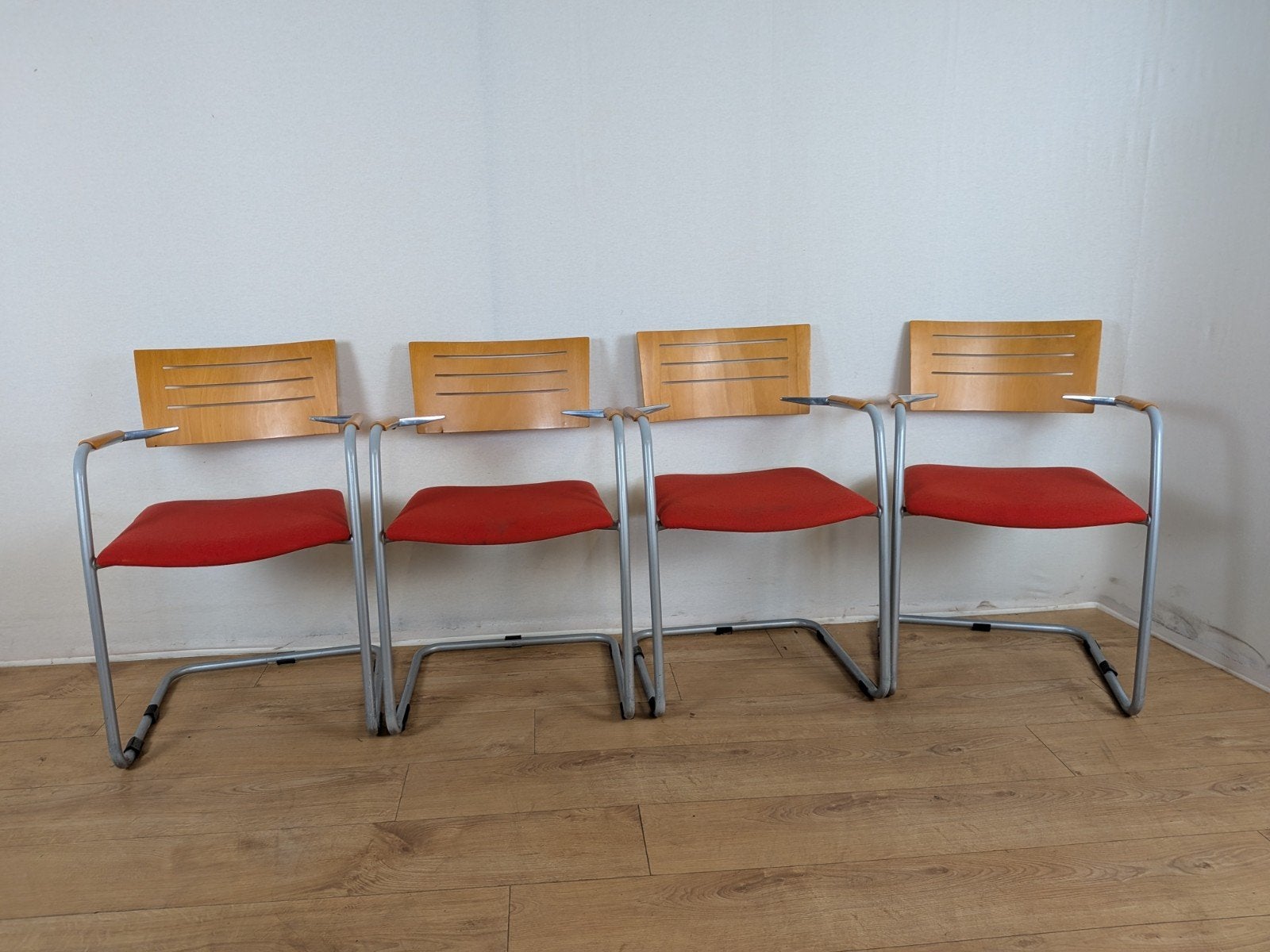 lSet van 4 Lande Design Armstoelen – Buisframe – Dutch Desig, Hout, Ophalen of Verzenden, Lande, Vijf, Zes of meer stoelen