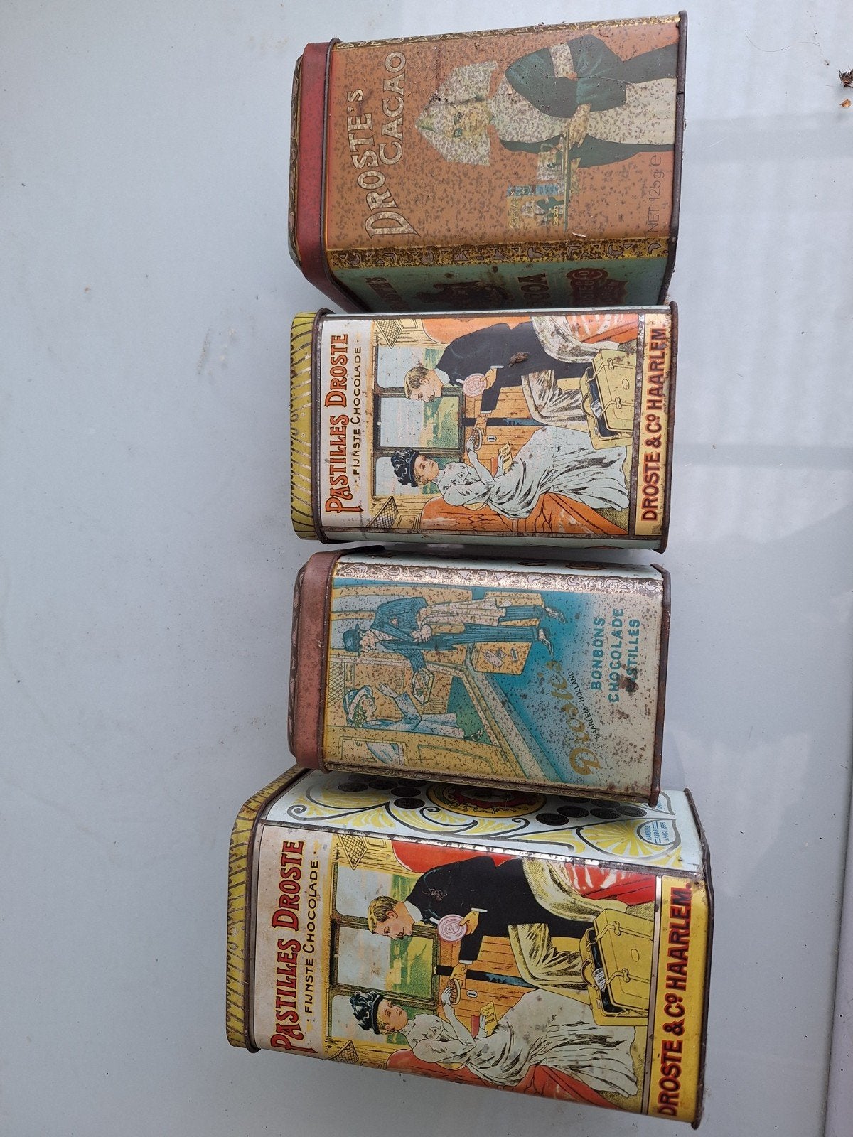 4 droste blikken, Ophalen of Verzenden, Gebruikt, Overige, Droste