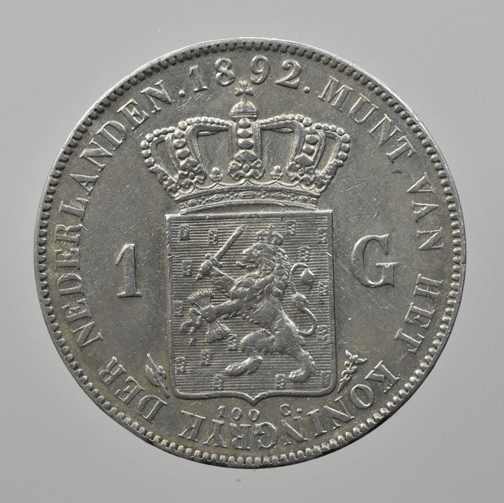 Zilveren 1 Gulden 1892 Wilhelmina in een nette kwaliteit., 1 gulden, Verzenden, Zilver, Koningin Wilhelmina
