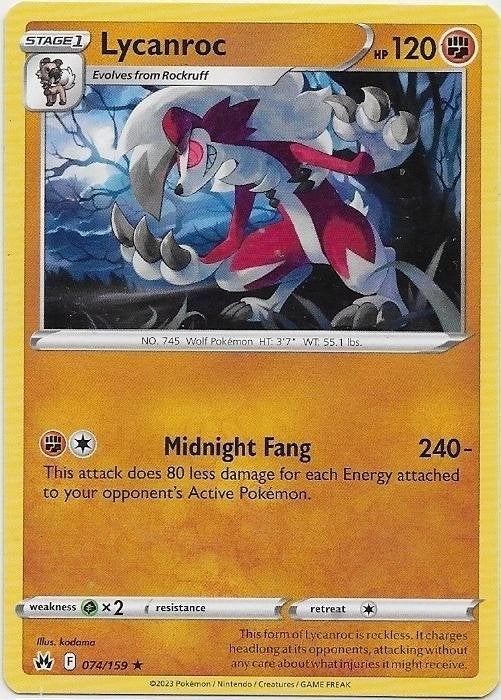Crown Zenith,  Lycanroc [rare] 74/159, Verzenden, Nieuw, Losse kaart