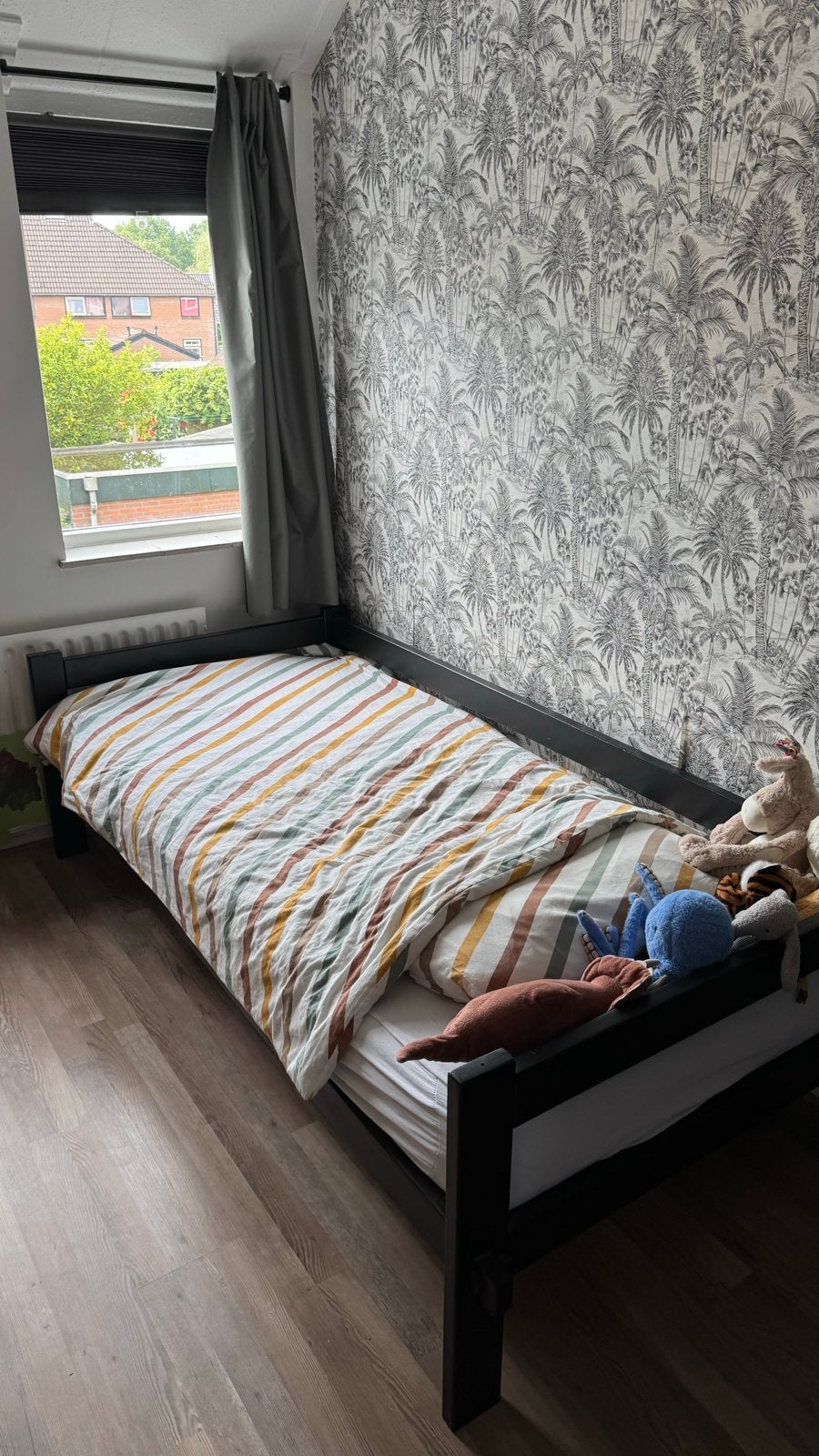 GRATIS - Stevig eikenhouten bed met lattenbodem - zwart, Ophalen, Gebruikt, 90 cm, Eenpersoons