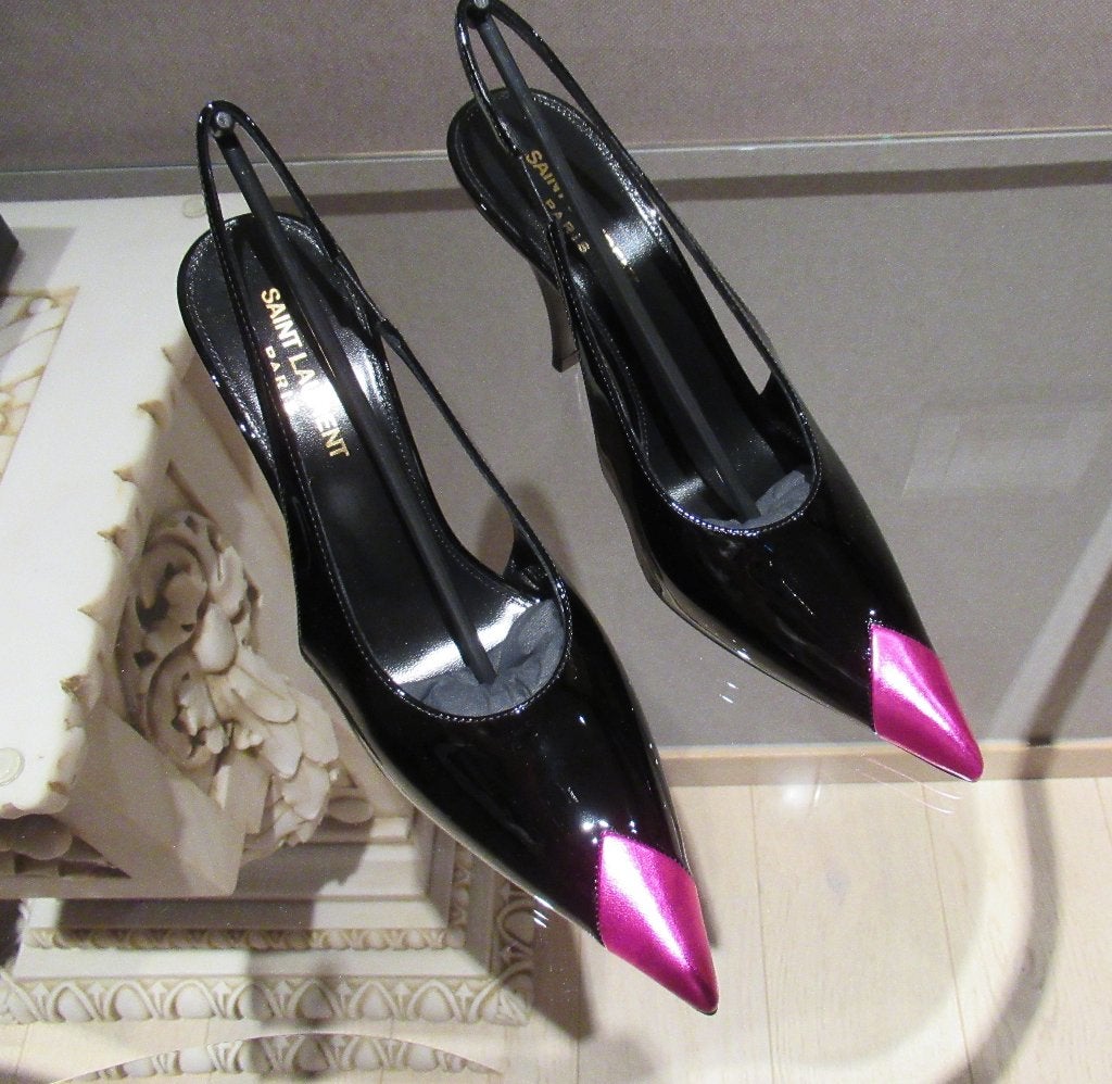 Nieuwe Saint Laurent slingback pumps in zwart met fuchsia 37, Pumps, Verzenden, Zwart, Nieuw